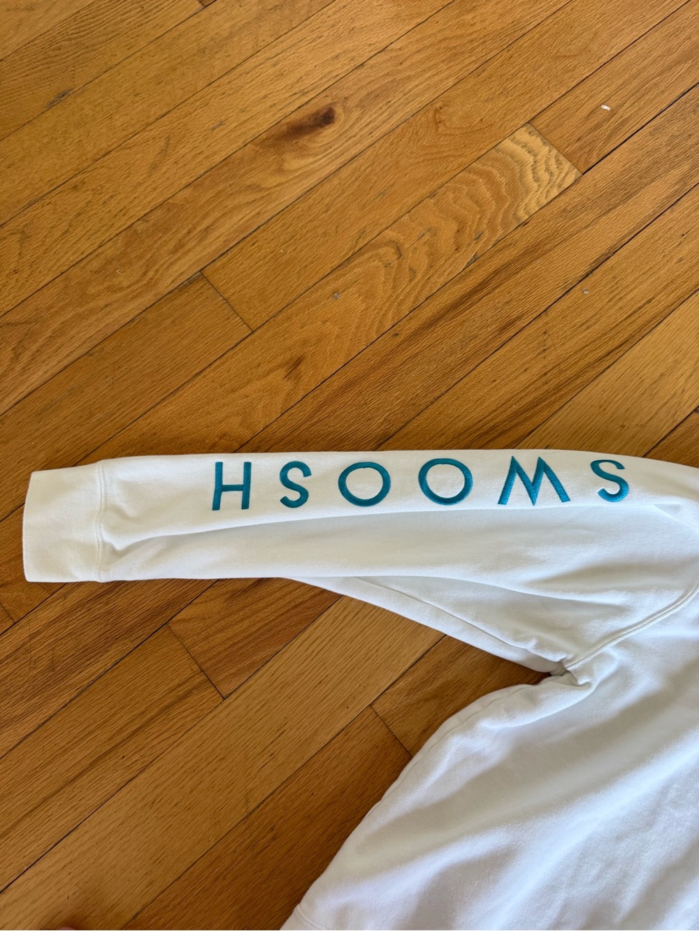 White Crewneck Sweatshirt with Blue Sleeve Text - Nike - Picture 5 of 6